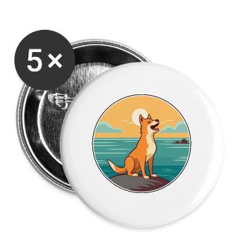 Neuguinea Singender Hund Rasse Cartoon Kawaii Hund - Buttons groß 56 mm (5er Pack) - Weiß - Vorne