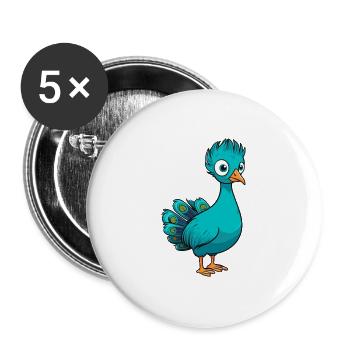 Pfau Niedliche Karikatur Kawaii Aquarell Tier Haustier - Buttons groß 56 mm (5er Pack) - Weiß - Vorne