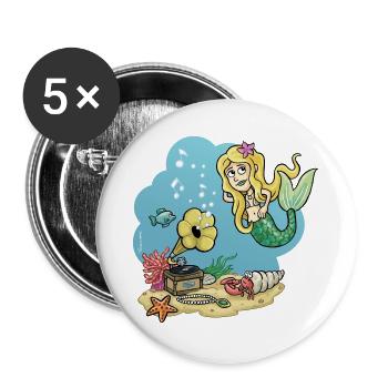 Meerjungfrau mit Grammophone, Unterwasserwelt - Buttons groß 56 mm (5er Pack) - Weiß - Vorne