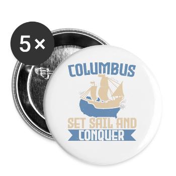 Kolumbus Segel setzen und Schiff erobern Kolumbus- - Buttons groß 56 mm (5er Pack) - Weiß - Vorne