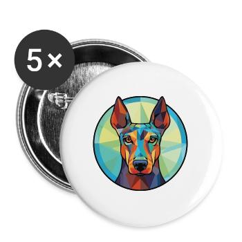 Dobermann Hunderasse Aquarell Glas Illustration - Buttons groß 56 mm (5er Pack) - Weiß - Vorne