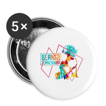 Gutmütiger Berner Sennenhund Bauernhof - Buttons groß 56 mm (5er Pack) - Weiß - Vorne