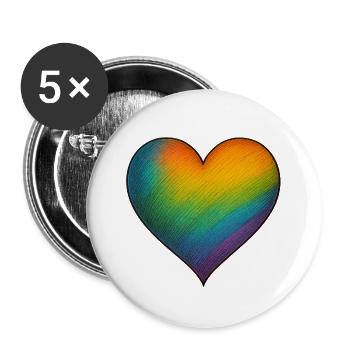 Rainbow Heart – Liebe in allen Farben - Buttons groß 56 mm (5er Pack) - Weiß - Vorne