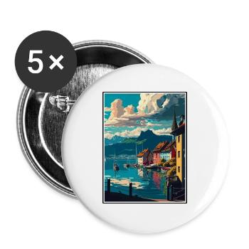 Bregenz Österreich Vintage Reiseposter WPA Souvenir - Buttons groß 56 mm (5er Pack) - Weiß - Vorne