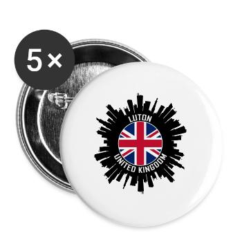 Luton Skyline UK Flagge Reise-Souvenir - Buttons groß 56 mm (5er Pack) - Weiß - Vorne