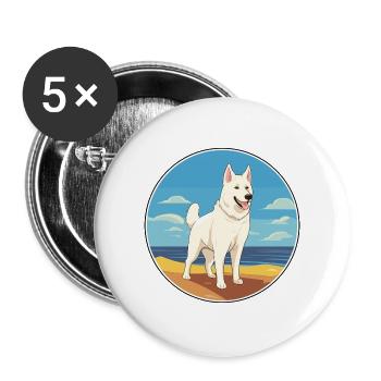 Weißer Schäferhund, Rasse, Cartoon, Kawaii, Clipart - Buttons groß 56 mm (5er Pack) - Weiß - Vorne