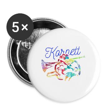 Schwungvoller Kornett Blasmusik - Buttons groß 56 mm (5er Pack) - Weiß - Vorne