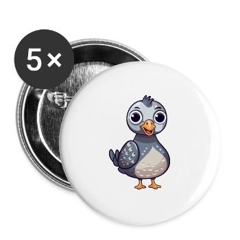 Perlhuhn süße glückliche Kawaii Cartoon Clipart Animation - Buttons groß 56 mm (5er Pack) - Weiß - Vorne