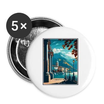 Locarno Schweiz Vintage Reiseposter Souvenir - Buttons groß 56 mm (5er Pack) - Weiß - Vorne