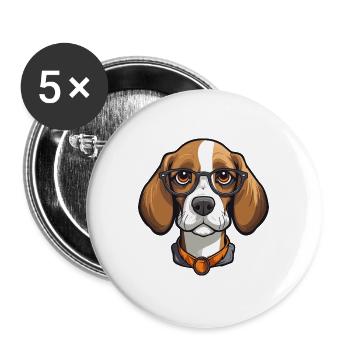 Beagle Hunderasse Aquarell Cartoon Kawaii Brille - Buttons groß 56 mm (5er Pack) - Weiß - Vorne