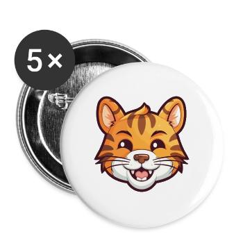 Tiger Katze Bunte Karikatur Aquarell Illustration - Buttons groß 56 mm (5er Pack) - Weiß - Vorne