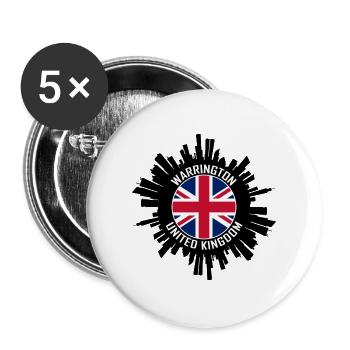 Warrington Skyline UK Flagge Reise-Souvenir - Buttons groß 56 mm (5er Pack) - Weiß - Vorne