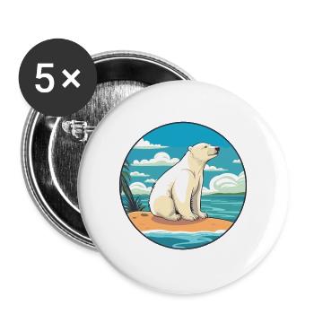 Eisbär Aquarell Karikatur Kawaii Clipart Haustier - Buttons groß 56 mm (5er Pack) - Weiß - Vorne
