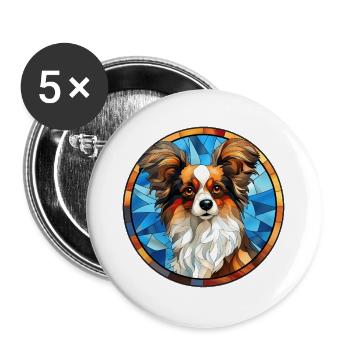 Papillon Hunderasse Aquarellglas - Buttons groß 56 mm (5er Pack) - Weiß - Vorne