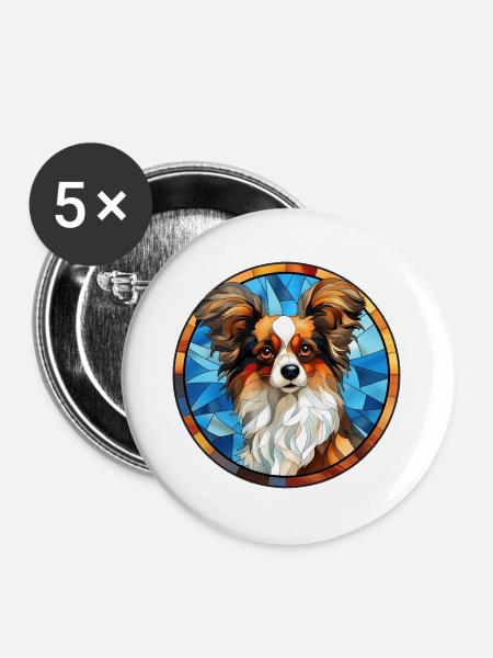 Papillon Hunderasse Aquarellglas - Buttons groß 56 mm (5er Pack) - Weiß