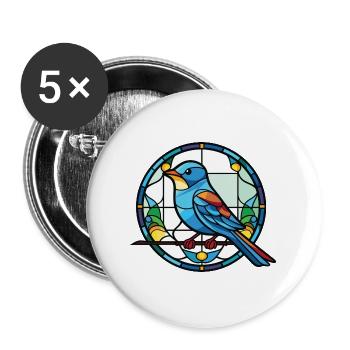 Blauer Vogel Buntes Aquarell Tier Illustration - Buttons groß 56 mm (5er Pack) - Weiß - Vorne