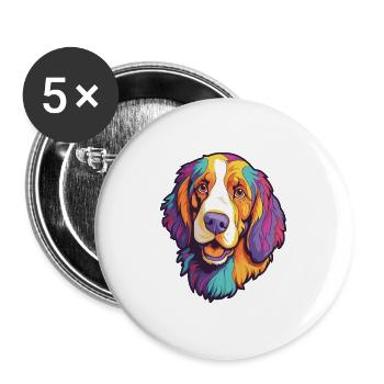 Landseer Hunderasse Cartoon Kawaii Illustration - Buttons groß 56 mm (5er Pack) - Weiß - Vorne