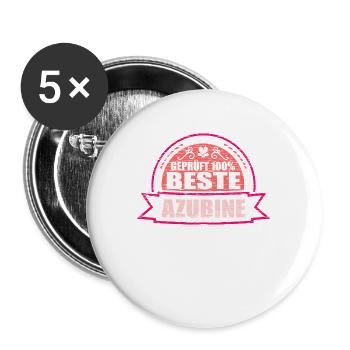 Geprüft 100% Beste Azubine - Buttons groß 56 mm (5er Pack) - Weiß - Vorne