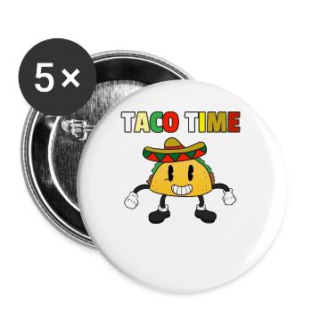 Taco Time Tacoliebhaber Tacoliebe Tacofan Spruch L - Buttons groß 56 mm (5er Pack) - Weiß - Vorne