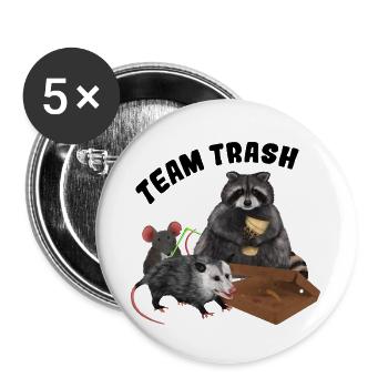 Team Trash - Trash Animals Clique mit Pizzakarton - Buttons groß 56 mm (5er Pack) - Weiß - Vorne