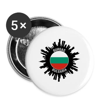 Burgas Skyline Bulgarien Flagge Reise-Souvenir - Buttons groß 56 mm (5er Pack) - Weiß - Vorne