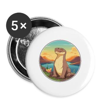 Komodowaran Bunte Aquarell-Karikatur Kawaii - Buttons groß 56 mm (5er Pack) - Weiß - Vorne