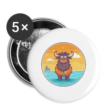 Yak Aquarell Cartoon Kawaii Clipart Tier - Buttons groß 56 mm (5er Pack) - Weiß - Vorne