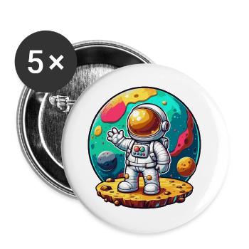 Kleiner Astronaut – Türkisplanet - Buttons groß 56 mm (5er Pack) - Weiß - Vorne