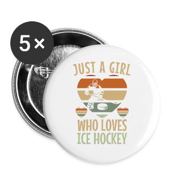 Eishockey Mädchen Vintage Liebe Eishockey - Buttons groß 56 mm (5er Pack) - Weiß - Vorne