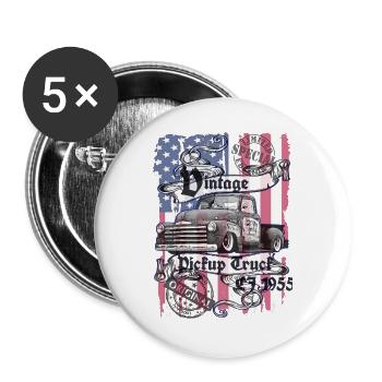 Vintage Pickup Flaggen Truck - Buttons groß 56 mm (5er Pack) - Weiß - Vorne