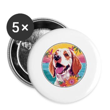 Clumber Spaniel Hund Rasse Bunte Karikatur Waterco - Buttons groß 56 mm (5er Pack) - Weiß - Vorne