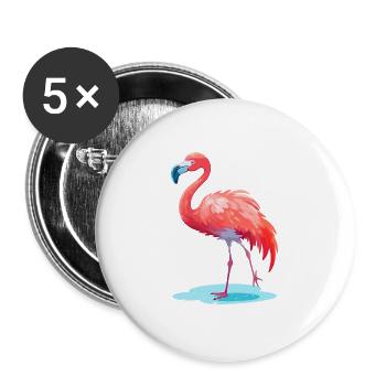 Flamingo Buntes Aquarell Cartoon Kawaii Tier - Buttons groß 56 mm (5er Pack) - Weiß - Vorne