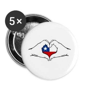 Chile Herzform mit Hände - Buttons groß 56 mm (5er Pack) - Weiß - Vorne