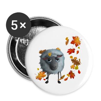Schaf im Herbstlaub - Flauschiges Herbstmotiv - Buttons groß 56 mm (5er Pack) - Weiß - Vorne