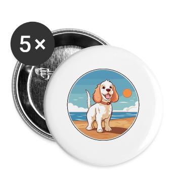 Klempner Spaniel Hund Rasse Cartoon Kawaii Clipart - Buttons groß 56 mm (5er Pack) - Weiß - Vorne