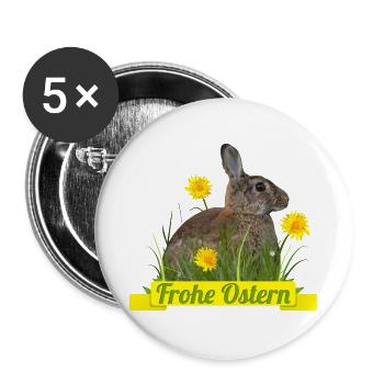 Frohe Ostern Osterhase - Buttons groß 56 mm (5er Pack) - Weiß - Vorne