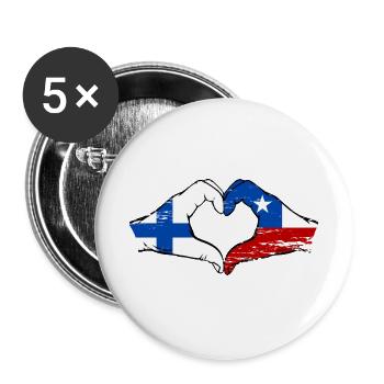 Finnland Chile Flagge Hände Herzform used - Buttons groß 56 mm (5er Pack) - Weiß - Vorne