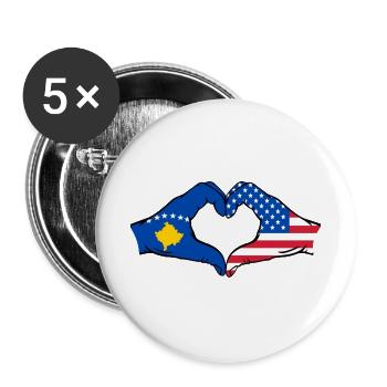 Kosovo USA Flagge Hände Herzform - Buttons groß 56 mm (5er Pack) - Weiß - Vorne