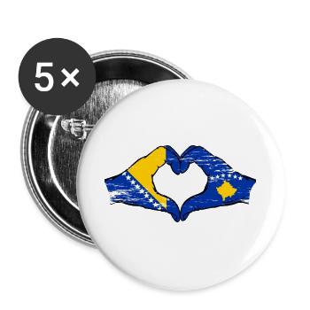 Bosnien Kosovo Flagge Hände Herzform used - Buttons groß 56 mm (5er Pack) - Weiß - Vorne