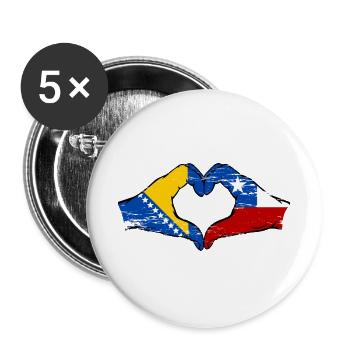 Bosnien Chile Flagge Hände Herzform used - Buttons groß 56 mm (5er Pack) - Weiß - Vorne