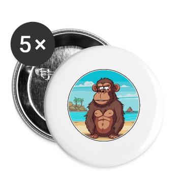 Pavian Aquarell Cartoon Kawaii Clipart Tier - Buttons groß 56 mm (5er Pack) - Weiß - Vorne