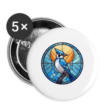 Blauer Jay Buntes Glas Bunte Karikatur Kawaii Ani - Buttons groß 56 mm (5er Pack) - Weiß - Vorne