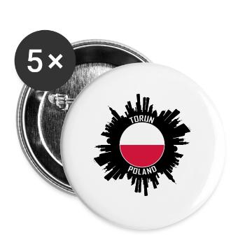 Torun Skyline Polen Flagge Reise-Souvenir - Buttons groß 56 mm (5er Pack) - Weiß - Vorne