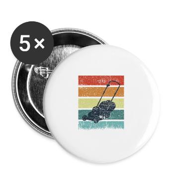 Vintage Rasenmäher - Buttons groß 56 mm (5er Pack) - Weiß - Vorne