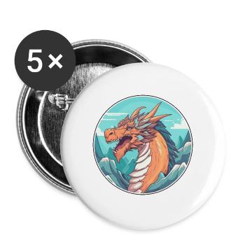 Drache Aquarell Karikatur Kawaii Haustier Tier Farbe - Buttons groß 56 mm (5er Pack) - Weiß - Vorne