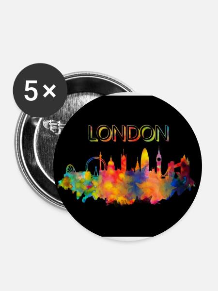 London Skyline - Buttons groß 56 mm (5er Pack) - Weiß