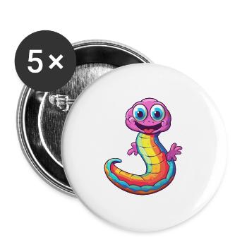 Regenwurm Bunte Aquarell-Karikatur Kawaii Anima - Buttons groß 56 mm (5er Pack) - Weiß - Vorne
