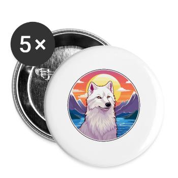 Arktischer Wolf Bunte Aquarell-Karikatur Kawaii Haustier - Buttons groß 56 mm (5er Pack) - Weiß - Vorne