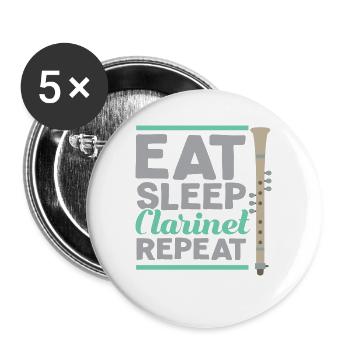 Eat Sleep Clarinet Repeat Klarinette Klarinettist - Buttons groß 56 mm (5er Pack) - Weiß - Vorne