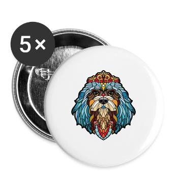 Chinesische kaiserliche Hunderasse Aquarell-Illustration - Buttons groß 56 mm (5er Pack) - Weiß - Vorne
